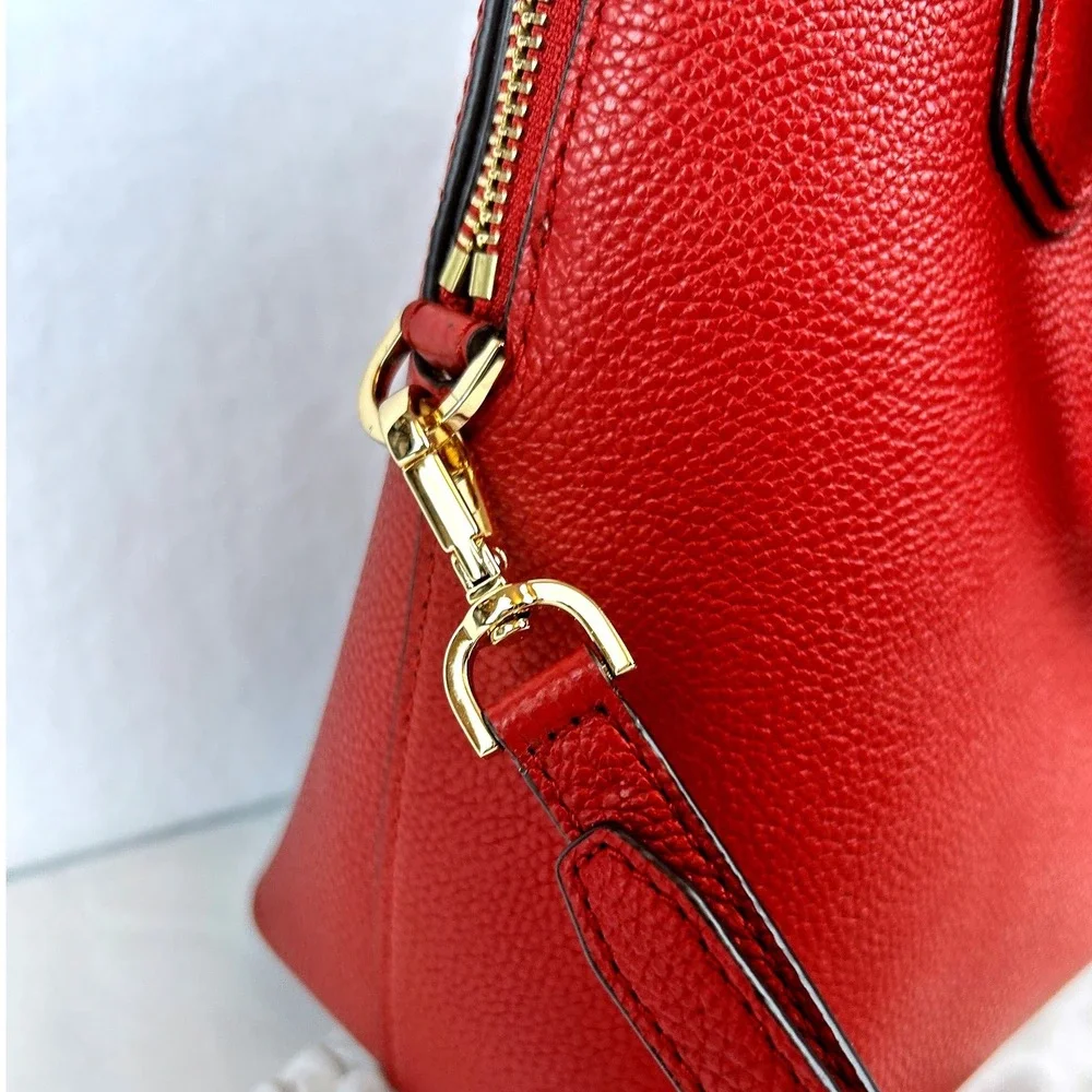 Michael Kors Scarlet Pebbled Leather Dome Satchel Crossbody‎ Bag Gold Hardware - Picture 10 of 15